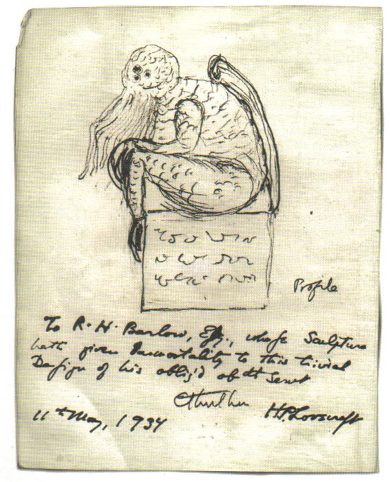 Cthulhu-skiss av HP Lovecraft, från 1934