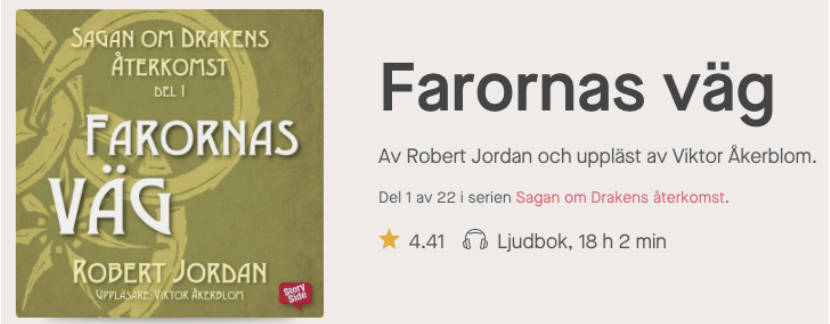Exempel på hur det ser ut på Nextorys hemsida när du går in på Farornas väg - första boken i sagan om drakens återkomst.