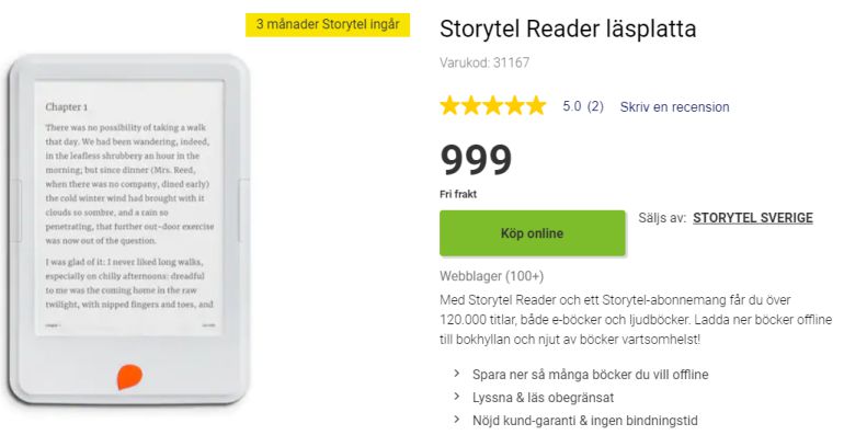Storytel Reader - en av få läsplattor på Elgiganten.